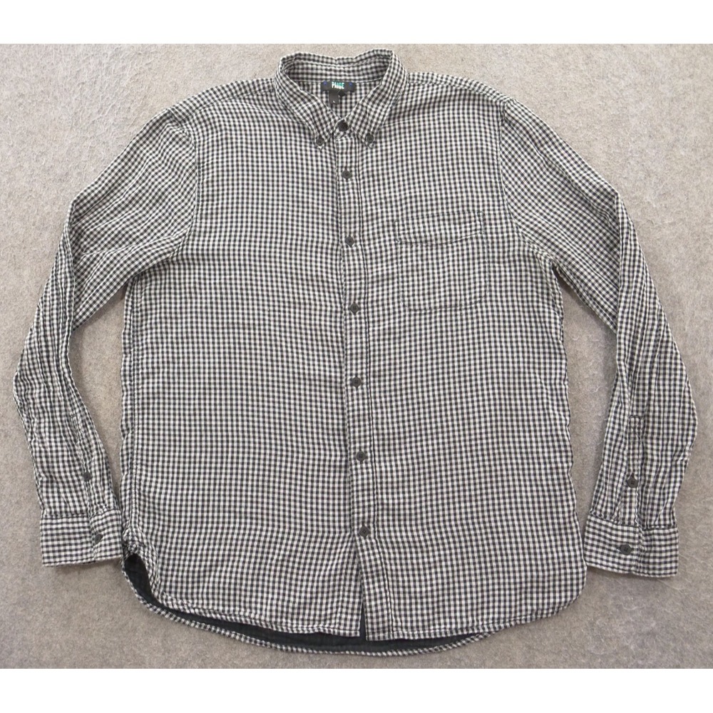 Paige Shirt Mens Large Black White Button Up Checks Cotton Long Sleeve